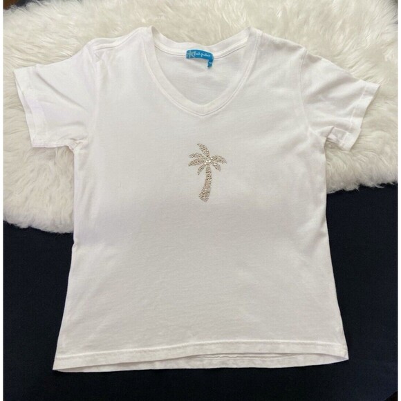Fresh Produce Size XS White Palm Tree Embellished Short Sleeve T-Shirt - Picture 1 of 4